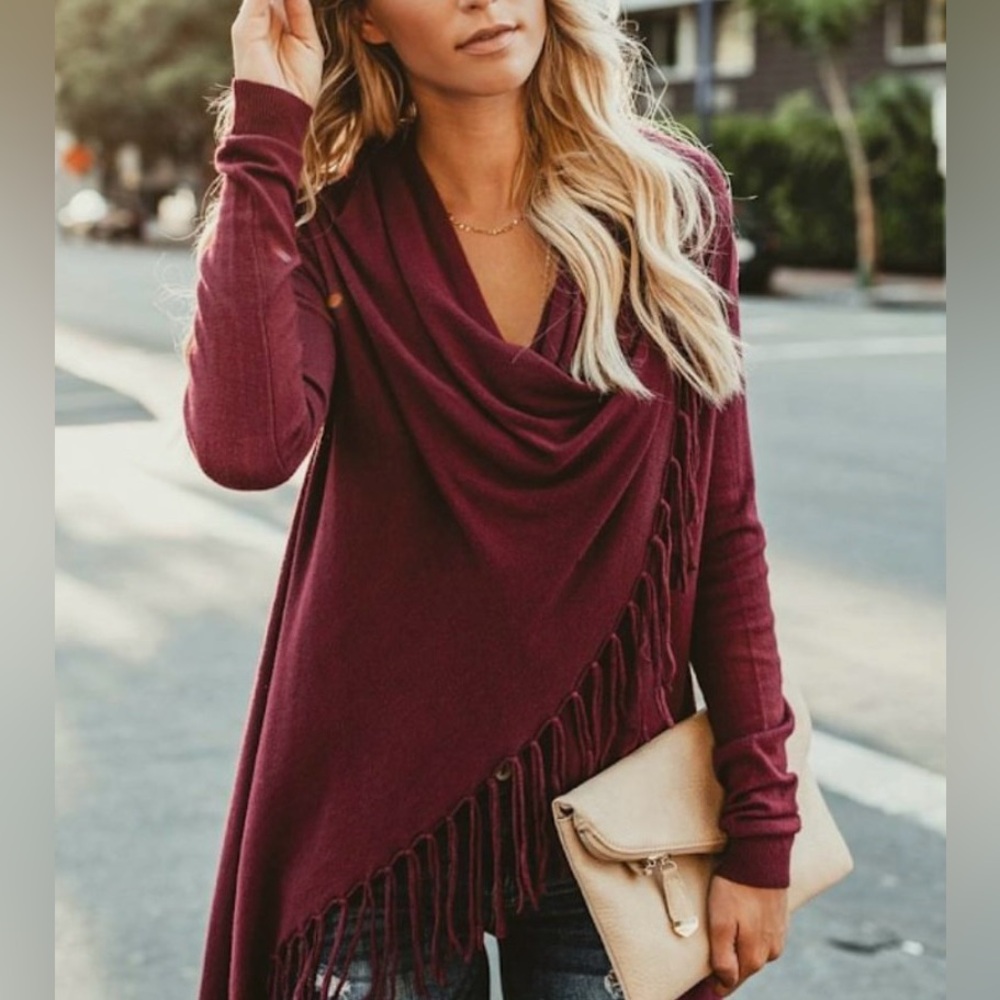 Limited Burgundy Fringe Drape Sweater size XXL